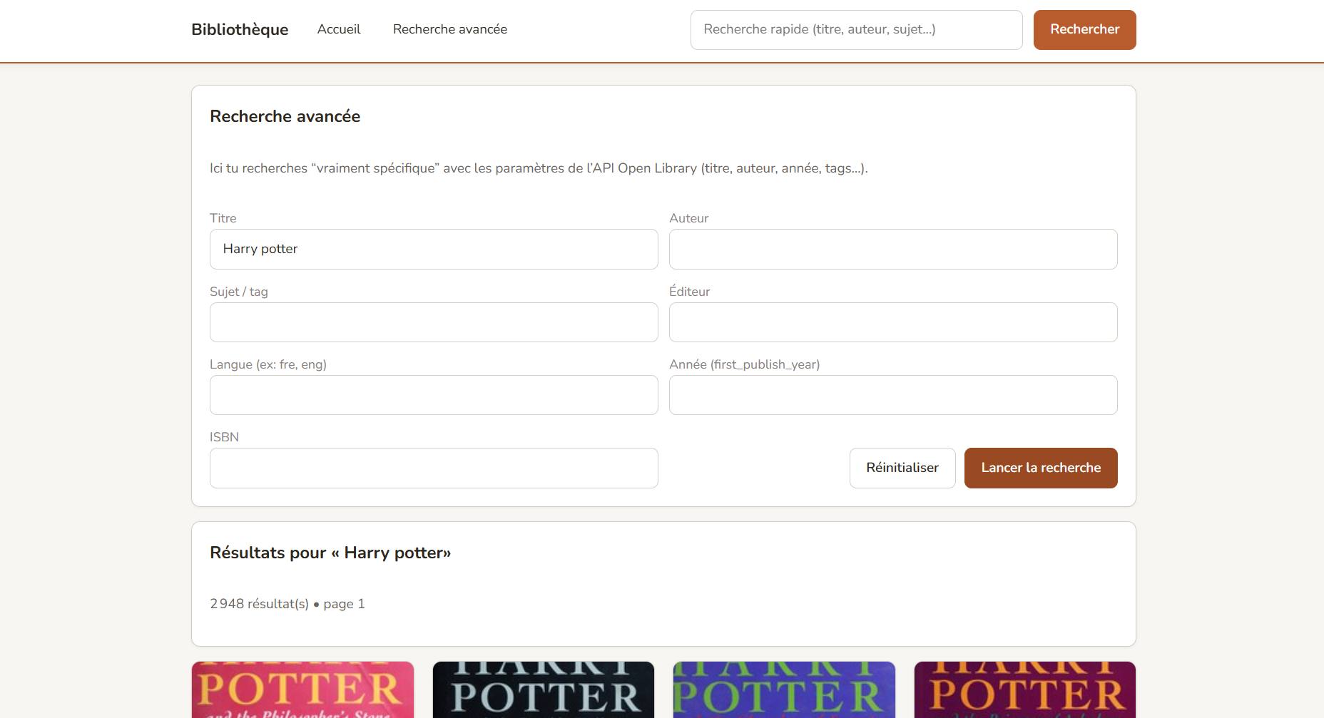 Open Library recherche avancée