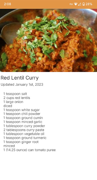 CookBook Android recherche & filtre